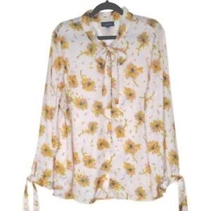 Modcloth 70's Inspired Floral Long Sleeve Button Down Blouse with Bow Tie Detail